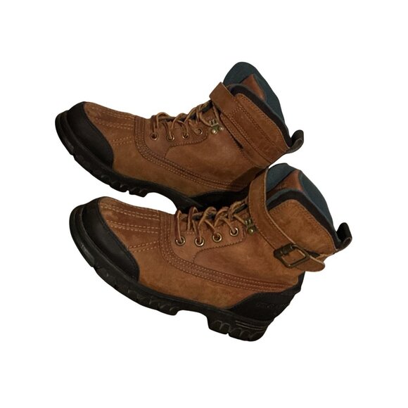 Polo Sport Boots Ralph Lauren Brown Leather Hiking Lace Up Strap Buckle Size 7.5 - Picture 2 of 12